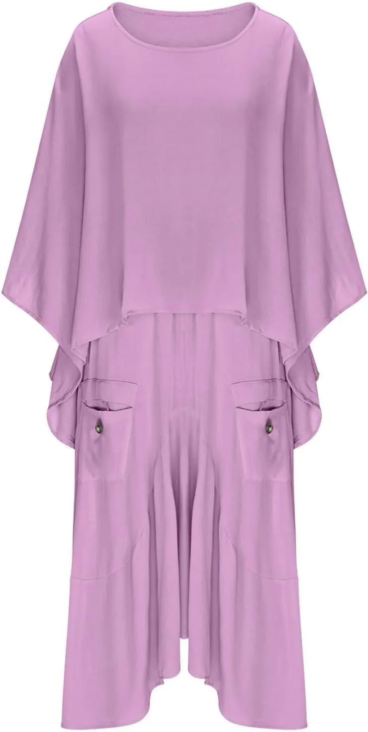 2 Piece Skirt Sets for Women Casual 3/4 Sleeve Tops Maxi Skirt Set Spring Summer Solid Color Loose Flowy Matching