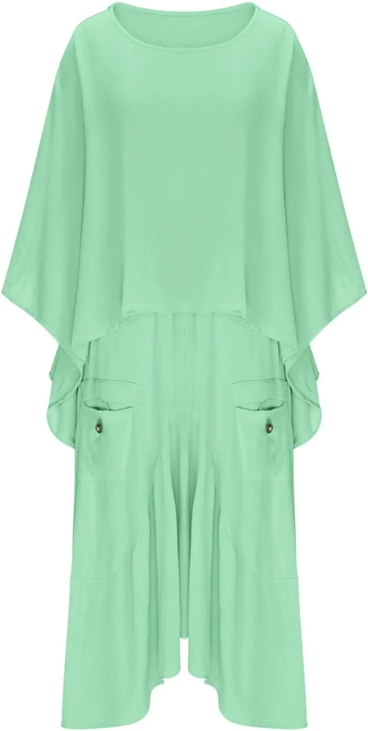 2 Piece Skirt Sets for Women Casual 3/4 Sleeve Tops Maxi Skirt Set Spring Summer Solid Color Loose Flowy Matching