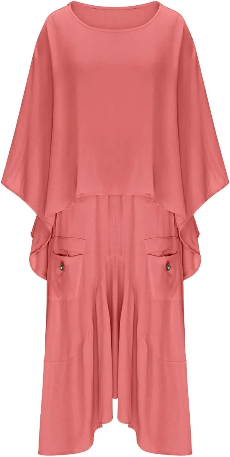 2 Piece Skirt Sets for Women Casual 3/4 Sleeve Tops Maxi Skirt Set Spring Summer Solid Color Loose Flowy Matching