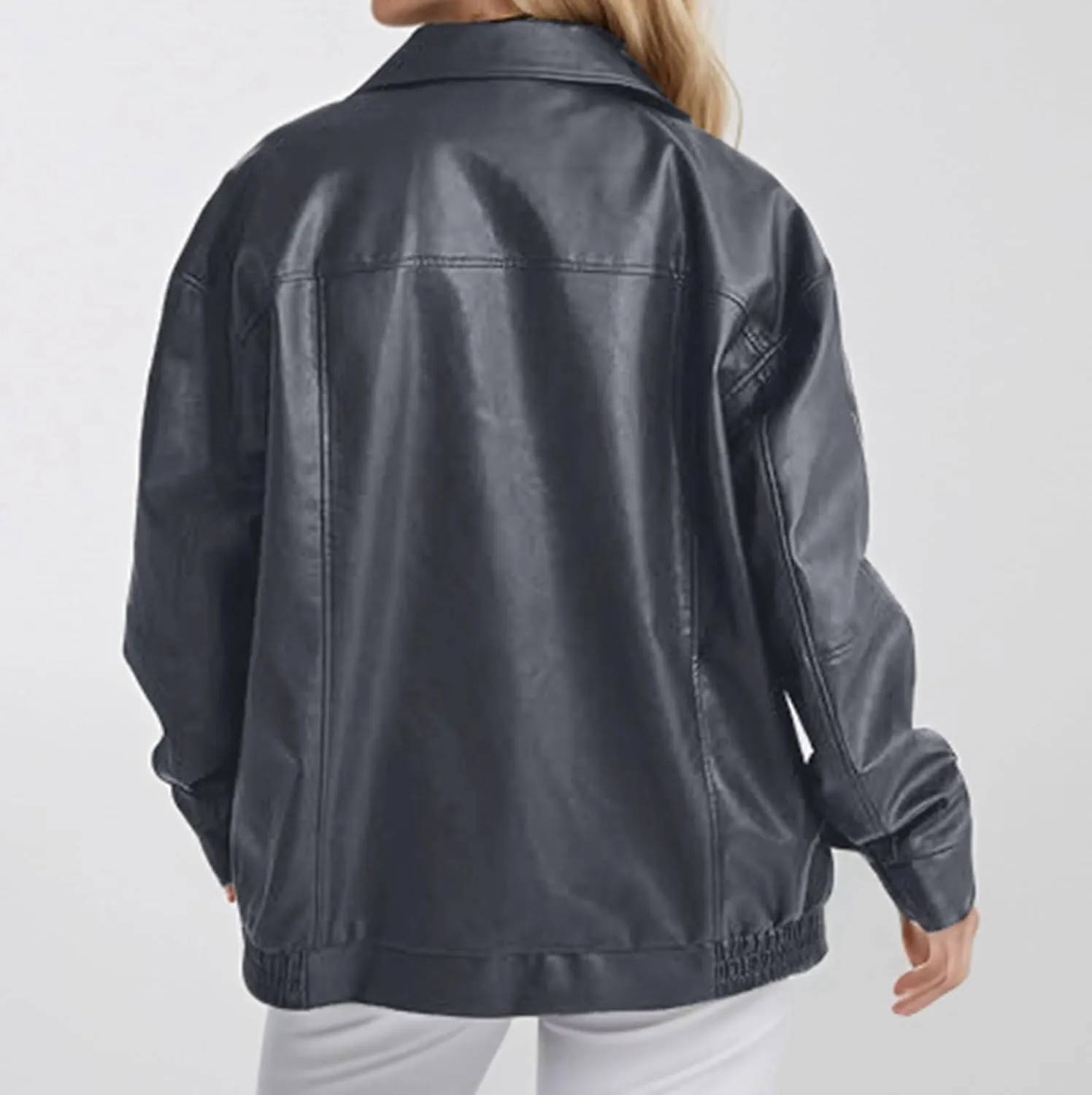 2024 Trendy Temperament Jacket Coat for Womens Long Sleeve Zipper Outwear Casual Loose Fit Overcoat with Pockets Suits