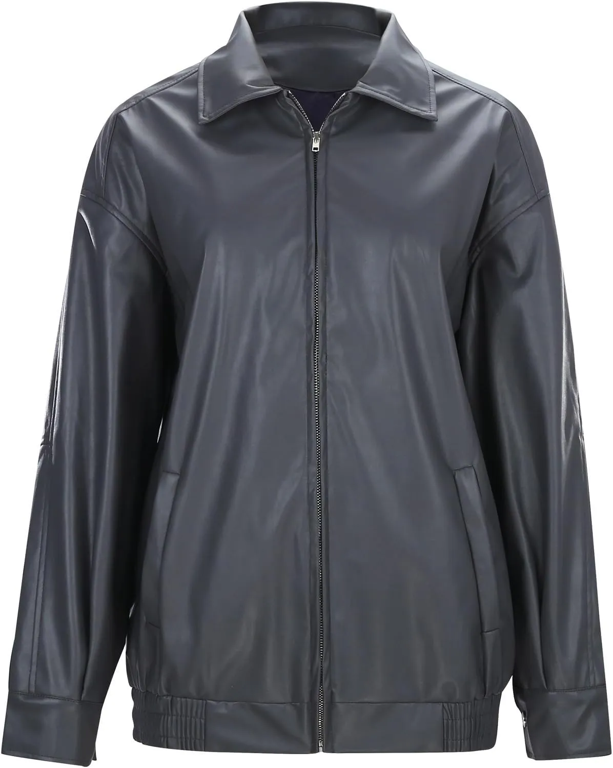2024 Trendy Temperament Jacket Coat for Womens Long Sleeve Zipper Outwear Casual Loose Fit Overcoat with Pockets Suits