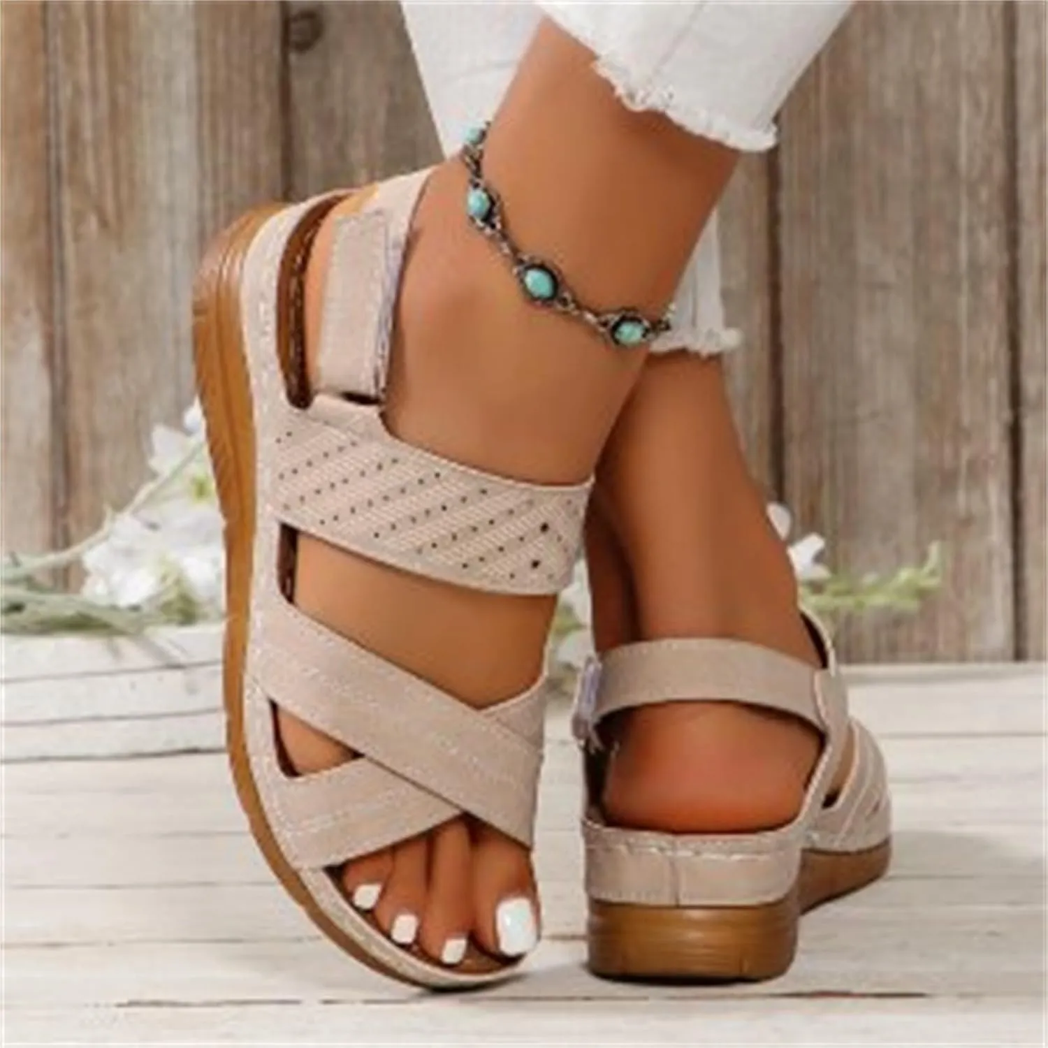 2025 Platform Sandals Women Fashion Wedges Sandals Casual Comfortable Mid Heels Open Toe Espadrilles Sandals Slip on Shoes Dressy Summer Flat
