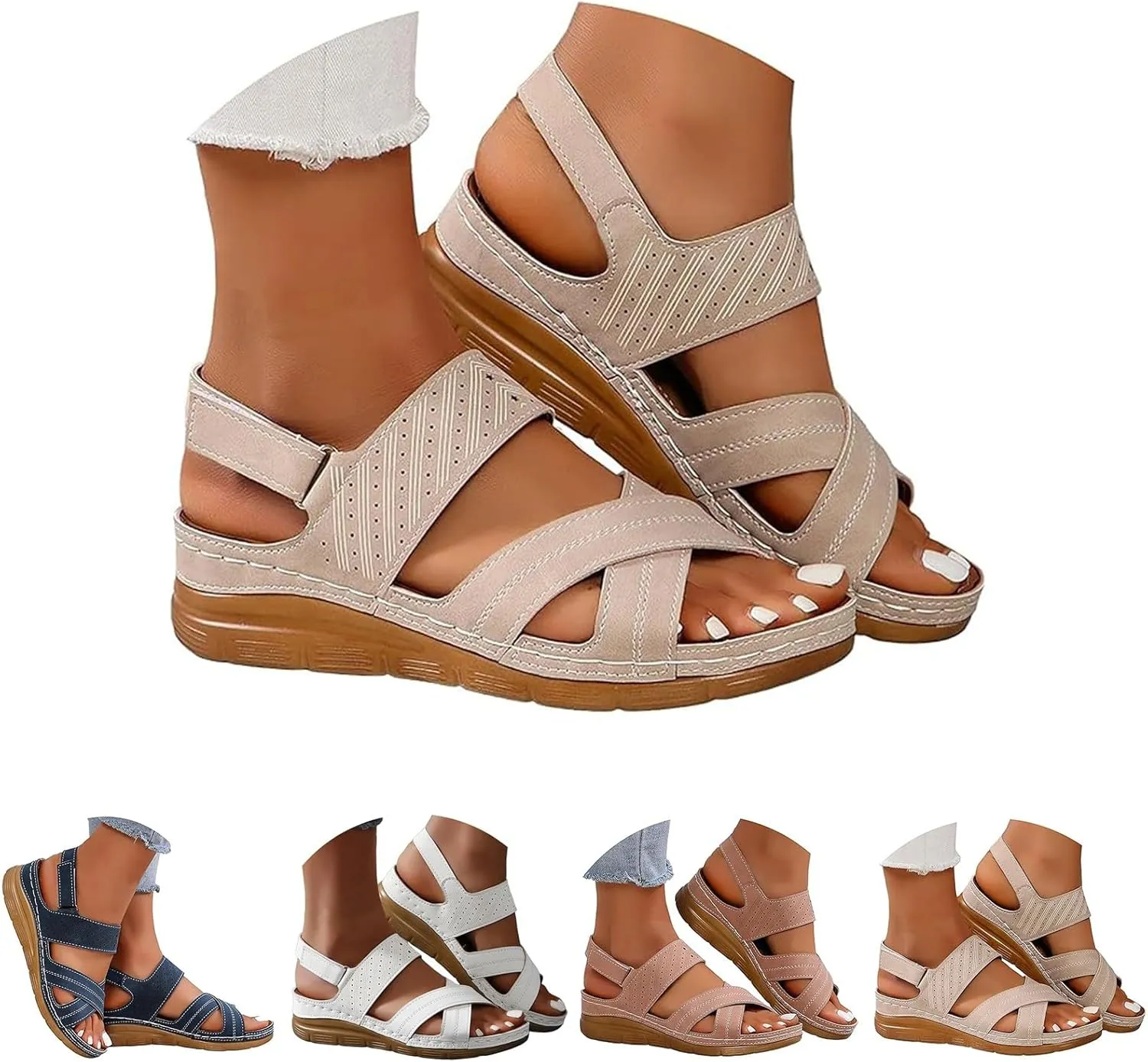 2025 Platform Sandals Women Fashion Wedges Sandals Casual Comfortable Mid Heels Open Toe Espadrilles Sandals Slip on Shoes Dressy Summer Flat