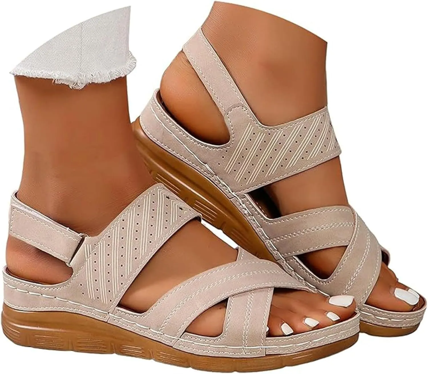 2025 Platform Sandals Women Fashion Wedges Sandals Casual Comfortable Mid Heels Open Toe Espadrilles Sandals Slip on Shoes Dressy Summer Flat