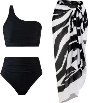 3 Piece Swimsuits for Women High Waisted Bikini Sets Retro Swimsuit with Cover up Beach Wrap Skirt Y2k High Waisted Swimsuits