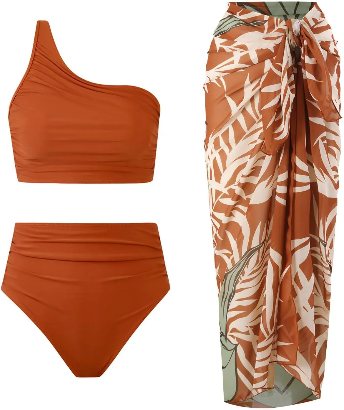 3 Piece Swimsuits for Women High Waisted Bikini Sets Retro Swimsuit with Cover up Beach Wrap Skirt Y2k High Waisted Swimsuits