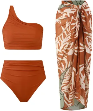 3 Piece Swimsuits for Women High Waisted Bikini Sets Retro Swimsuit with Cover up Beach Wrap Skirt Y2k High Waisted Swimsuits