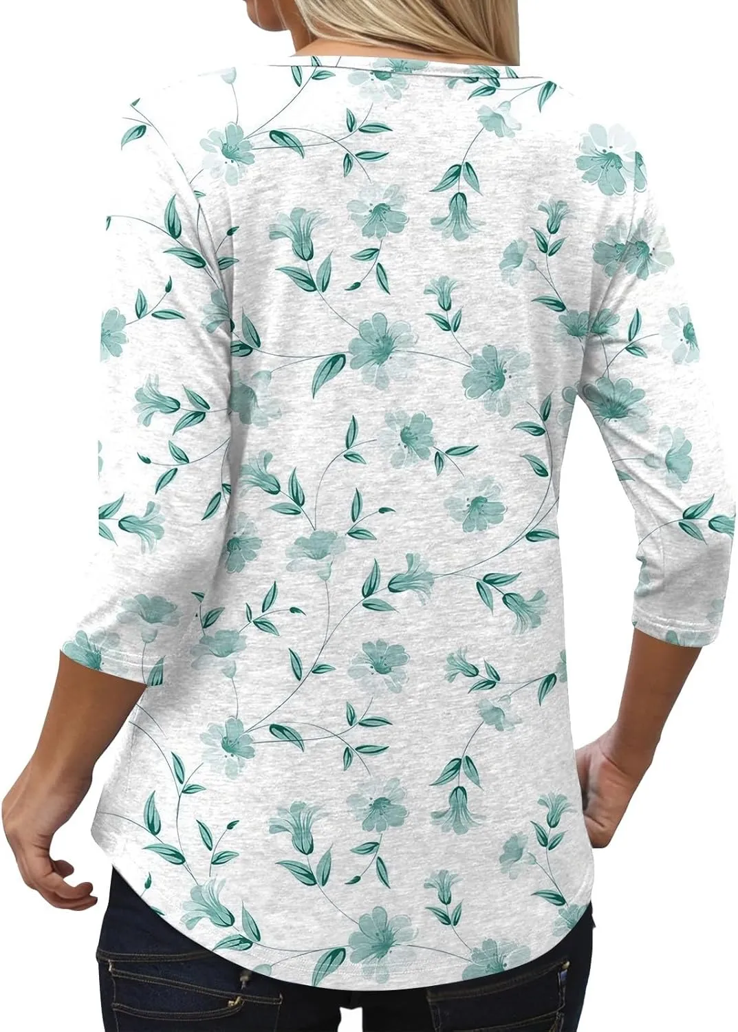 3/4 Length Sleeve Womens Tops Cross Collar Floral Print Lightweight Going Out T-Shirts Summer Casual Fashion Tees 2025