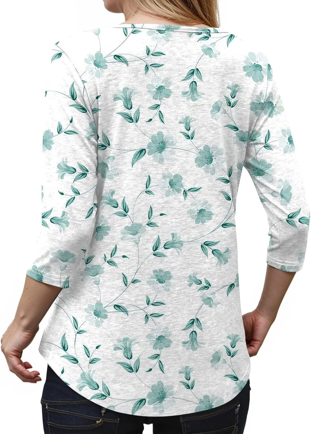 3/4 Length Sleeve Womens Tops Cross Collar Floral Print Lightweight Going Out T-Shirts Summer Casual Fashion Tees 2025