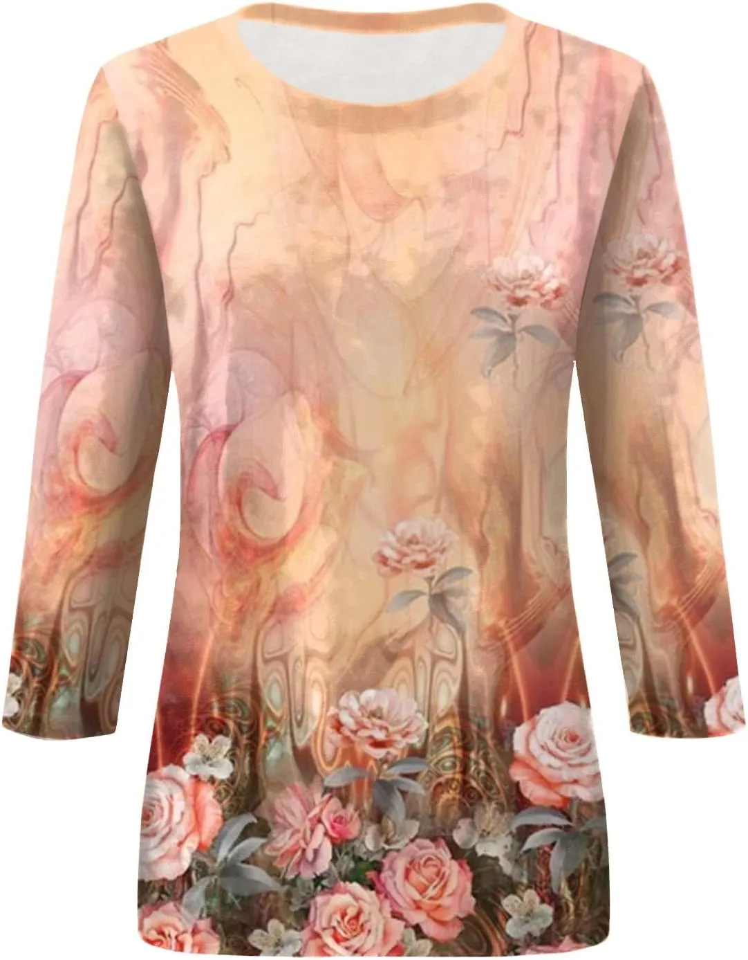 3/4 Length Sleeve Womens Tops Tees Blouses Plus Size Shirts for Curvy Women 4X-5X 2025 Spring Tops for Women Trendy