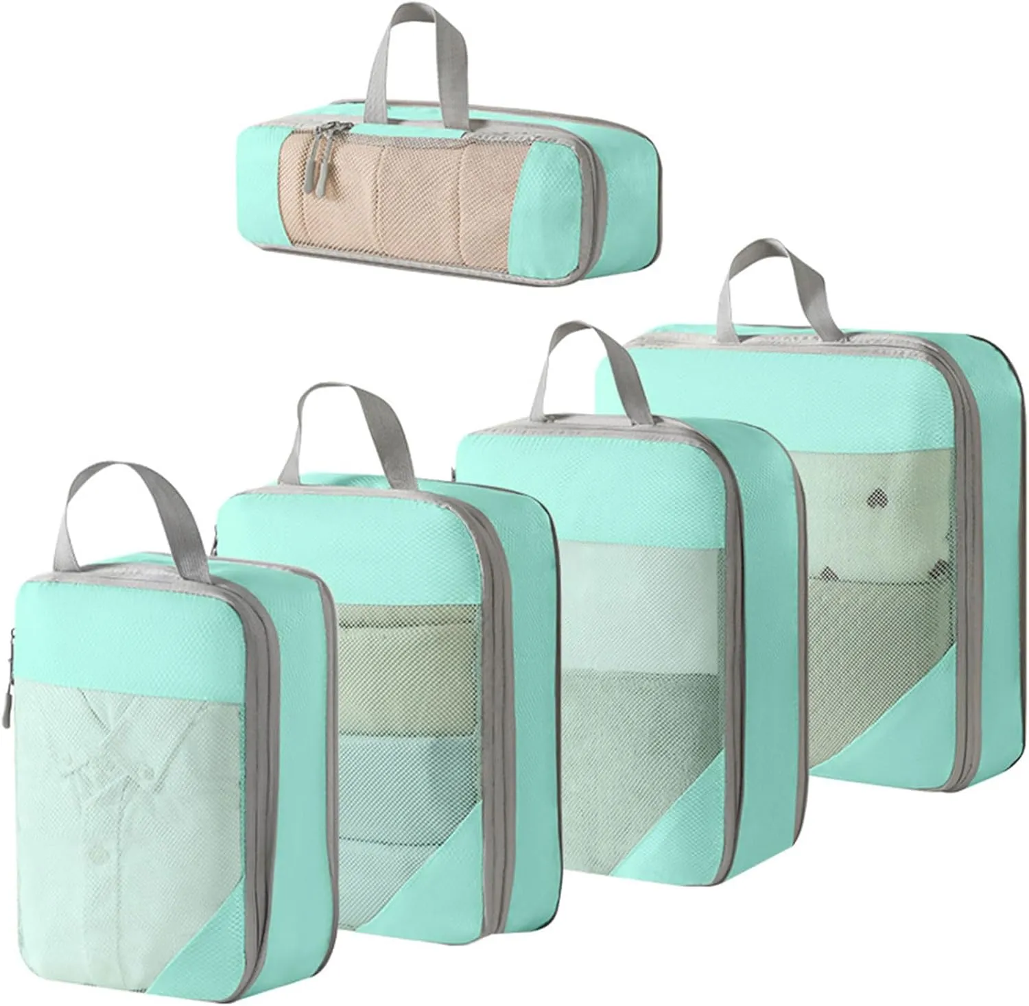5Pcs Compressible Travel Luggage Organizers Portable Packing Cubes Clothes Shoes Toiletry Storage Bag Space-Saving Pouch Mesh Packing Cubes