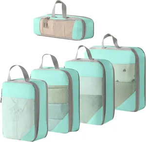 5Pcs Compressible Travel Luggage Organizers Portable Packing Cubes Clothes Shoes Toiletry Storage Bag Space-Saving Pouch Mesh Packing Cubes