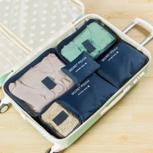 6pcs Travel Organizer Storage Bags Portable Travel Suitcases Organizer Travel Bag for Women Luggage Organizer Clothes Shoes Bag, Medium, Navy Blue