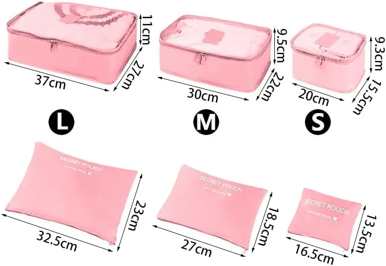 6pcs Travel Organizer Storage Bags Portable Travel Suitcases Organizer Travel Bag for Women Luggage Organizer Clothes Shoes Bag, Medium, Pink