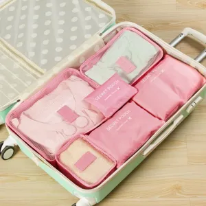 6pcs Travel Organizer Storage Bags Portable Travel Suitcases Organizer Travel Bag for Women Luggage Organizer Clothes Shoes Bag, Medium, Pink