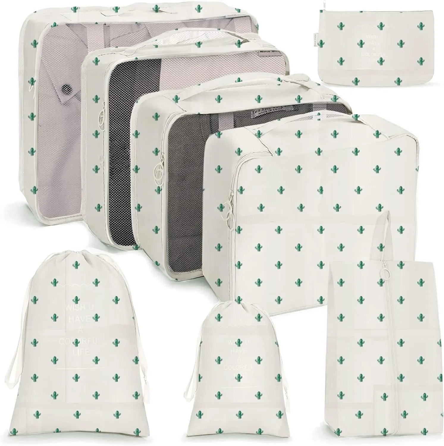 8 Packs Packing Cubes Packing Cubes For Suitcases packing cubes Travel Storage Bag Clothing And Shoes Storage Bag (cactus)