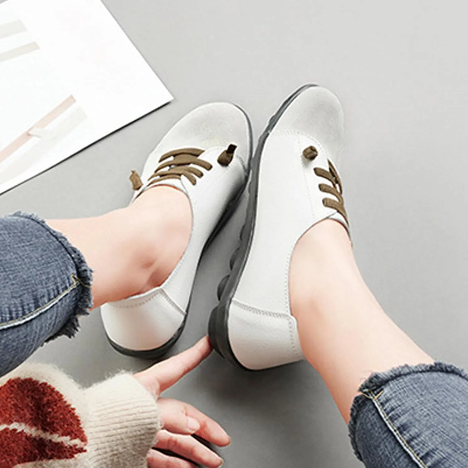Aceptolcom Women Orthopedic Shoes Women Slip-on Shoes Penny Loafers Leather Loafers Dress Shoes Work Shoes Business Shoes