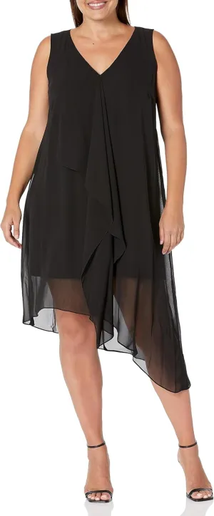 Adrianna Papell Women's Plus Size Chiffon Jersey Dress, Black