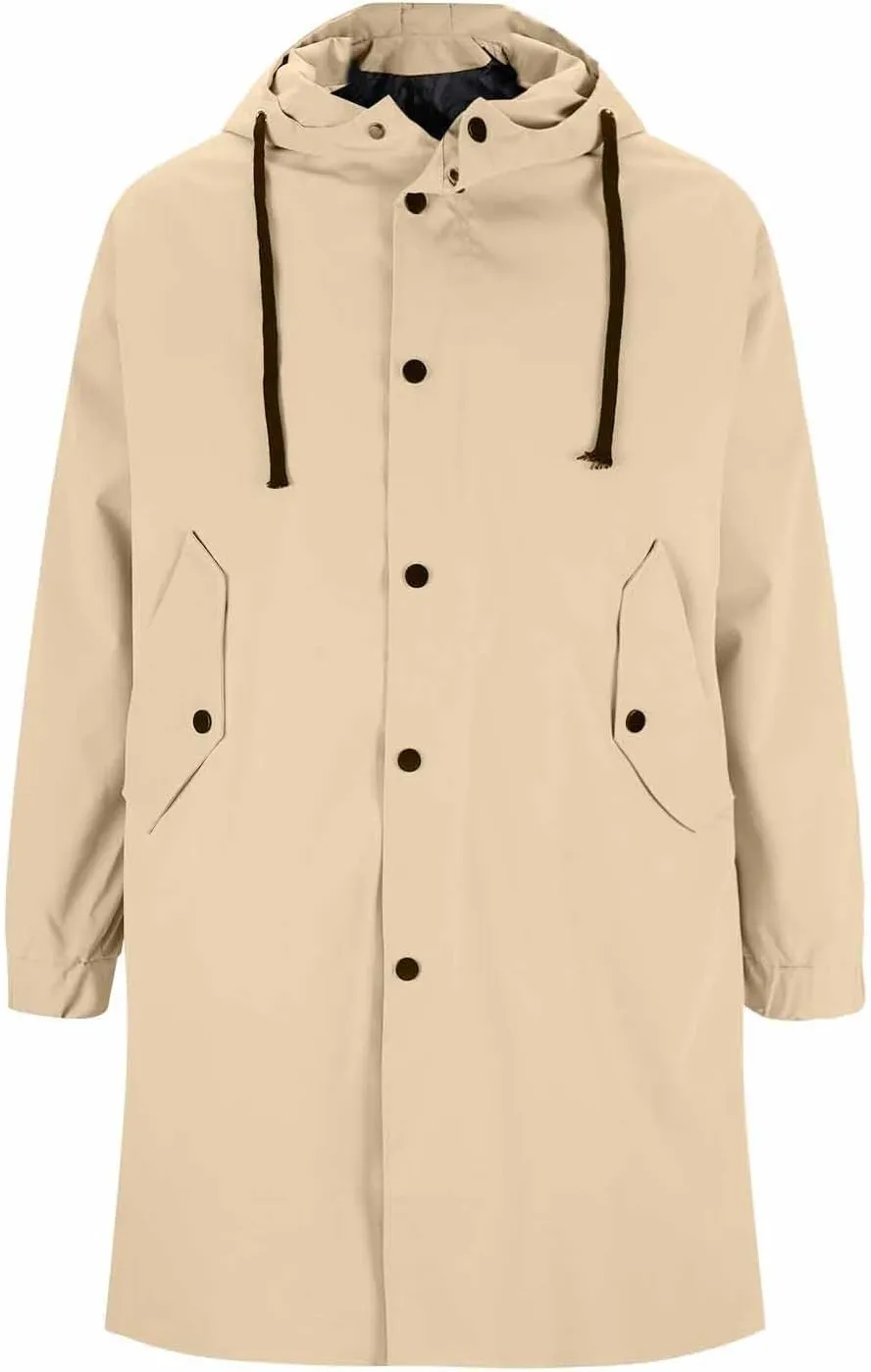 Akklian Men's Double-Breasted Trench Coat Long Thick Warm Hooded Overcoat Casual Windbreaker Travel Lightweight Jackets Coat