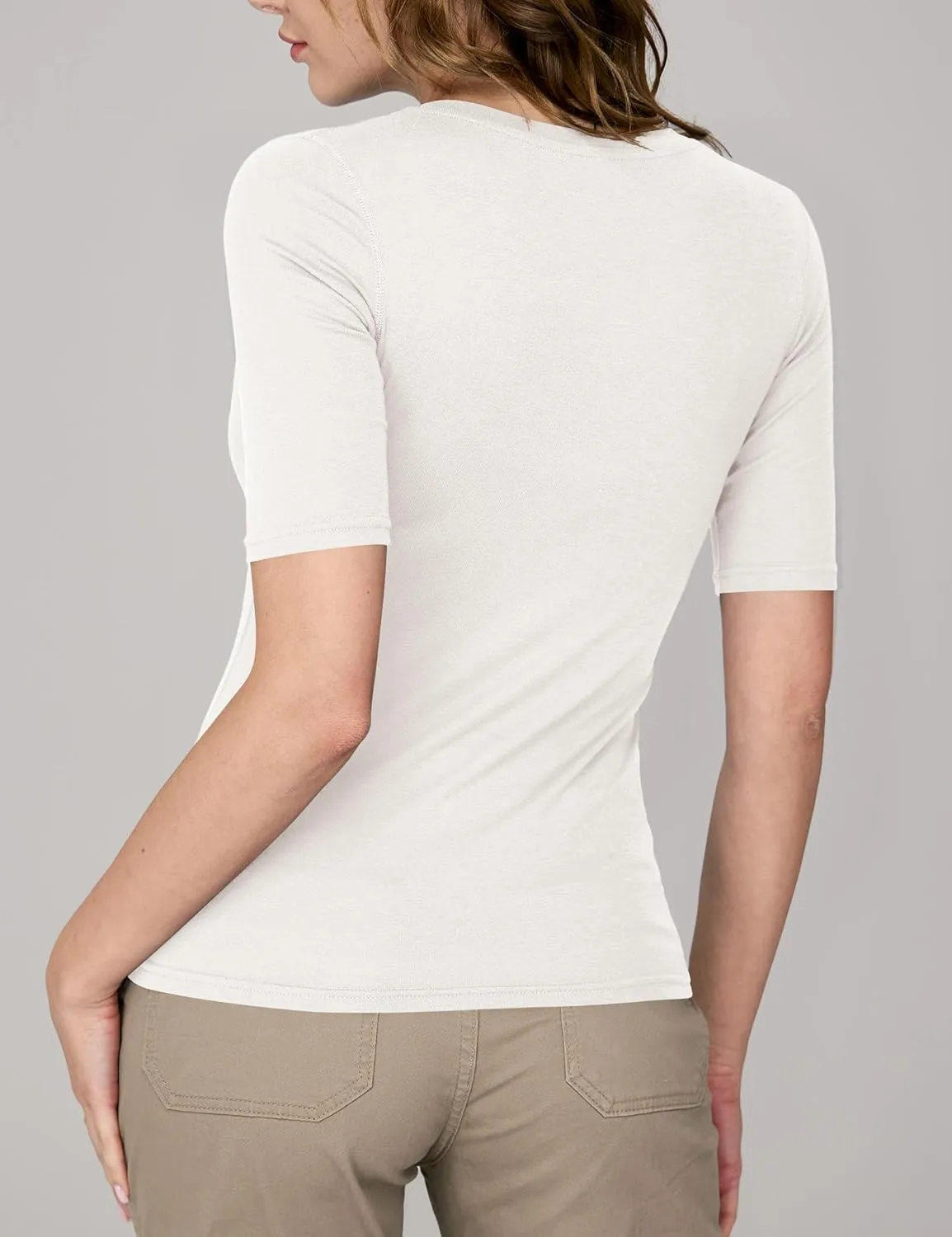 Amoretu Women's V Neck T Shirts Slim Fitted Half Sleeve Tops Basic Tees