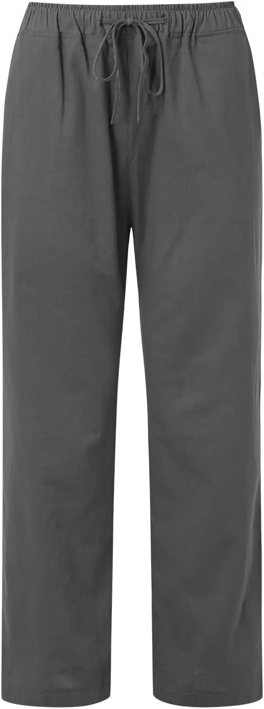 Aniwyn Cotton Linen Pants for Women Loose Fit Summer Wide Leg Casual Loose Drawstring High Waist Palazzo Trousers with Pocket