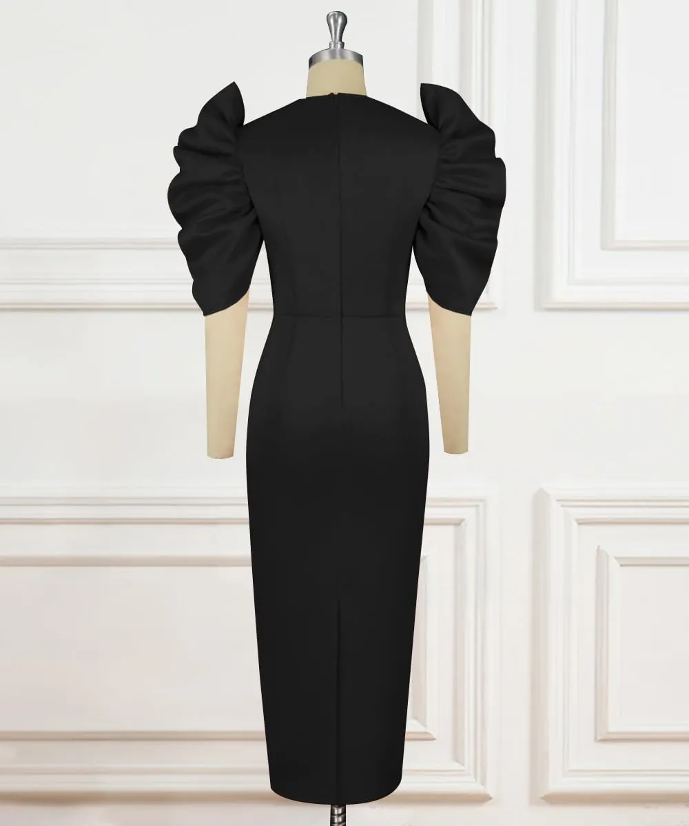AOMEI V Neck Half Sleeve Business Bodycon Midi Dress Cut Out Shoulder 4XL 3XL 2XL Plus Size Woman Clothes for Office Ladies