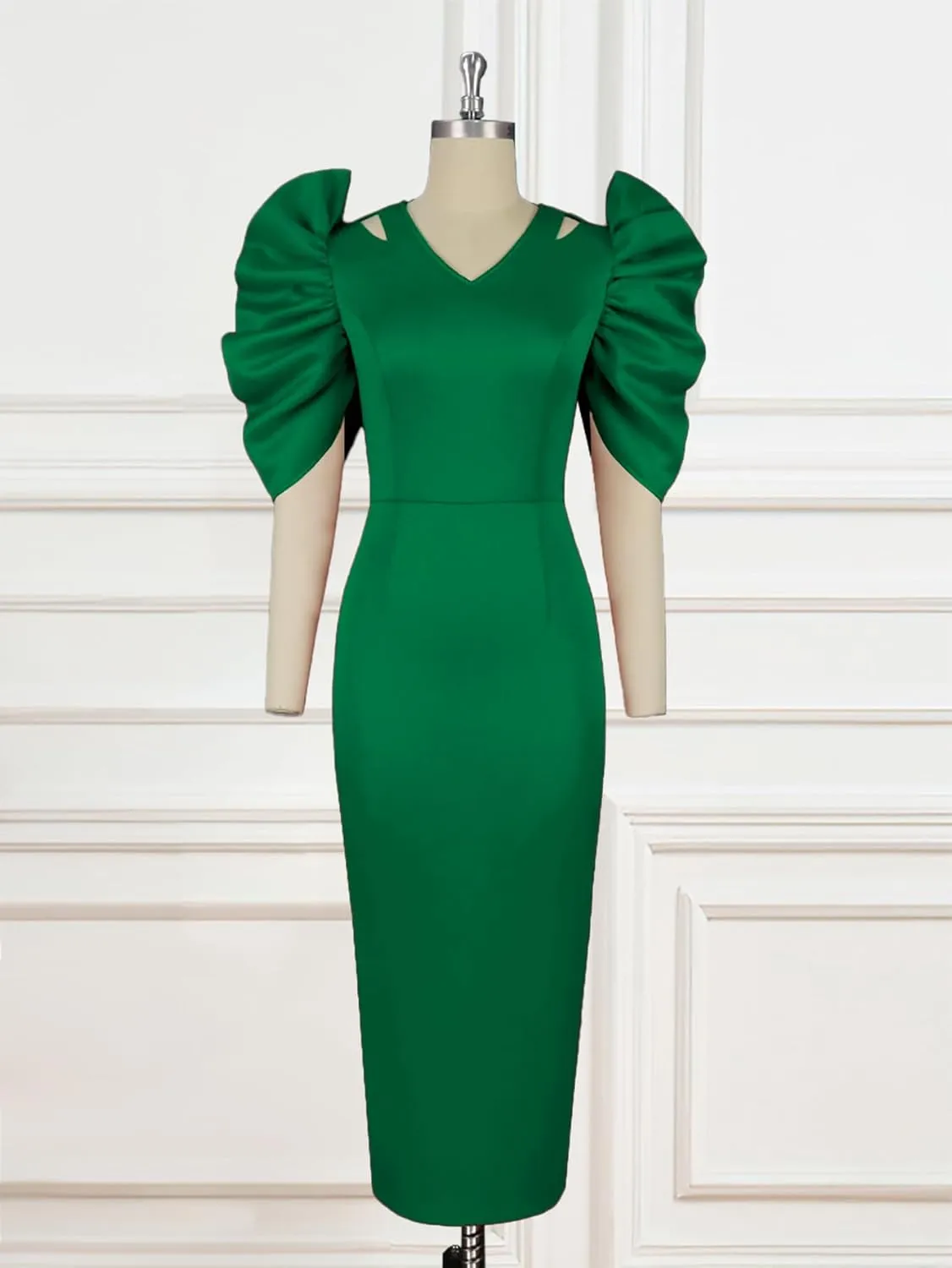 AOMEI V Neck Half Sleeve Business Bodycon Midi Dress Cut Out Shoulder 4XL 3XL 2XL Plus Size Woman Clothes for Office Ladies
