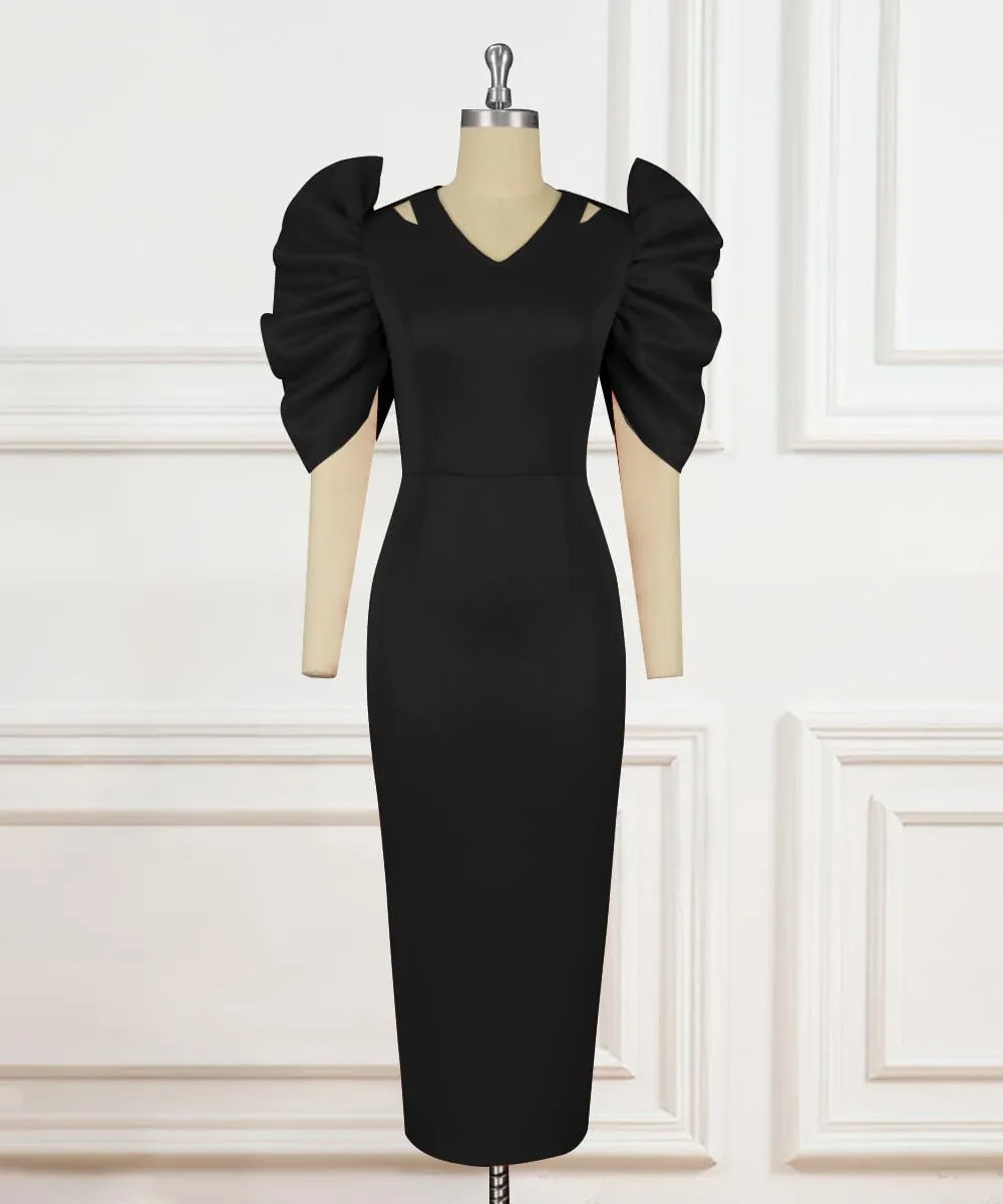AOMEI V Neck Half Sleeve Business Bodycon Midi Dress Cut Out Shoulder 4XL 3XL 2XL Plus Size Woman Clothes for Office Ladies