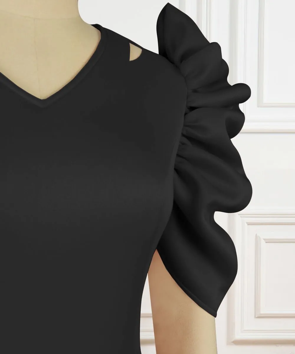 AOMEI V Neck Half Sleeve Business Bodycon Midi Dress Cut Out Shoulder 4XL 3XL 2XL Plus Size Woman Clothes for Office Ladies