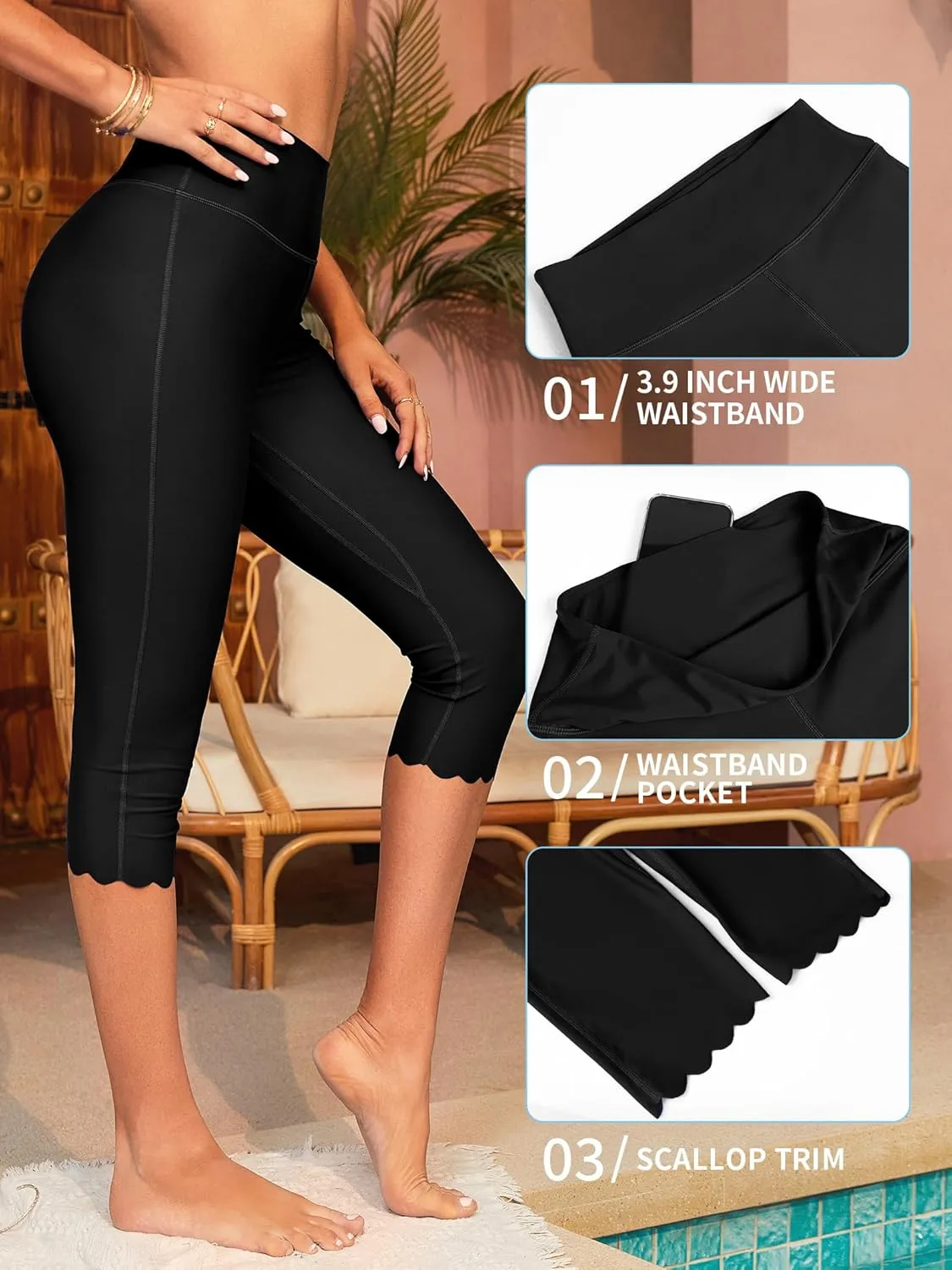 ATTRACO Swim Pants for Women High Waisted Swim Capris Swim Shorts Swimming Leggings