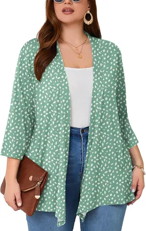 AusLook Women's Plus Size Lightweight Open Front Cardigan 3/4 Sleeve Cover Ups Shrugs Shawls and Wraps Kimono Jacket Coat