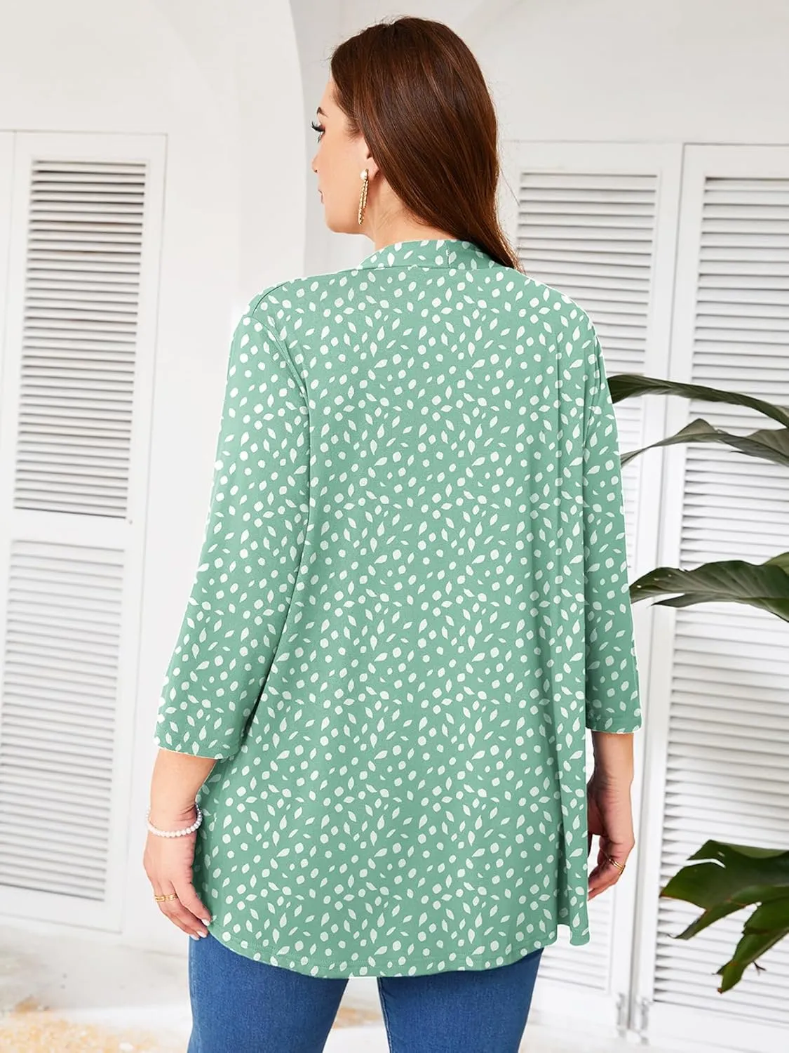 AusLook Women's Plus Size Lightweight Open Front Cardigan 3/4 Sleeve Cover Ups Shrugs Shawls and Wraps Kimono Jacket Coat