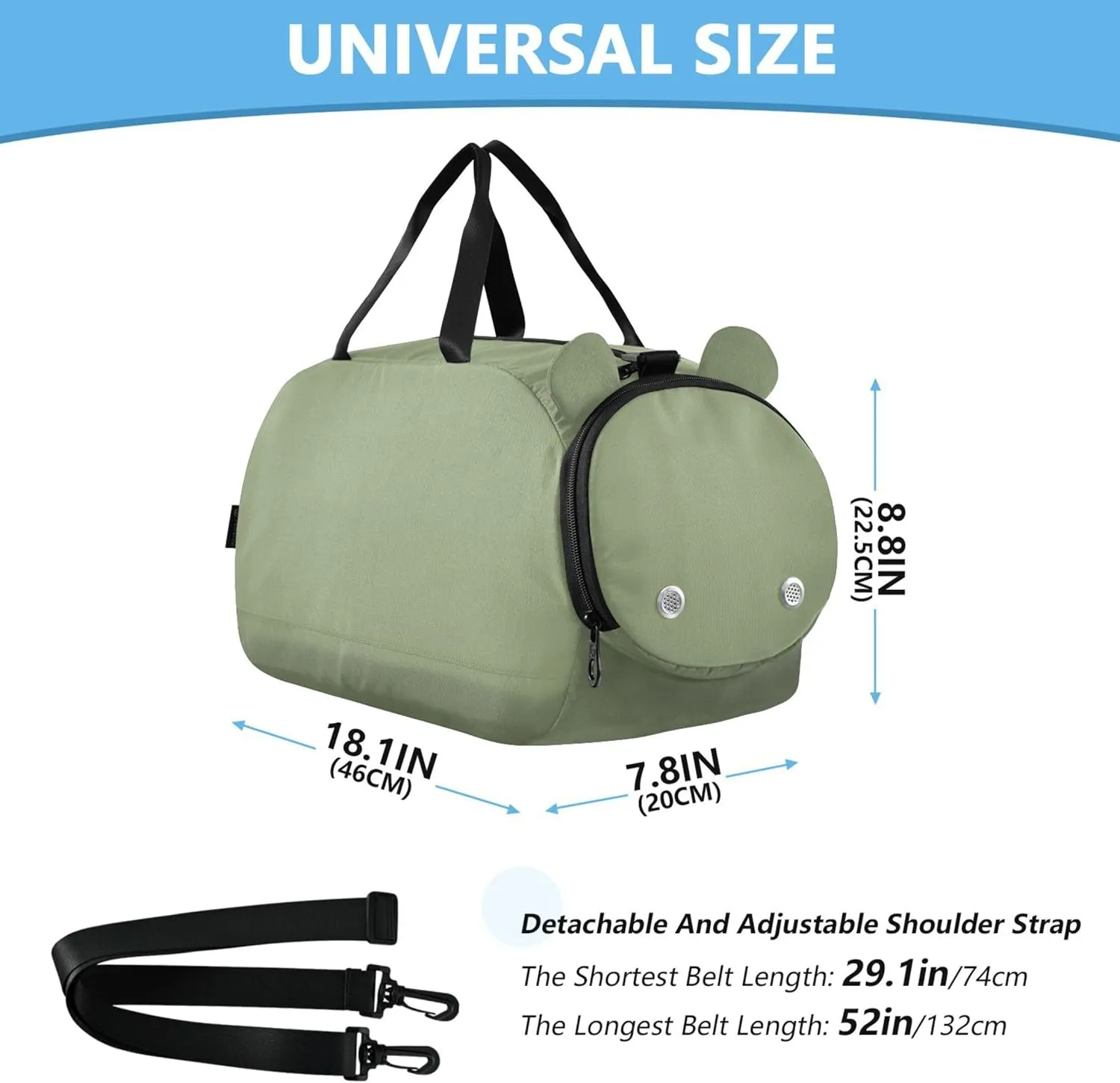 Avocado Green Solid Color Gym Duffel Bag with Shoes Compartment Lightweight Travel Duffel Bag for Travel, Sports, Fitness & Workout