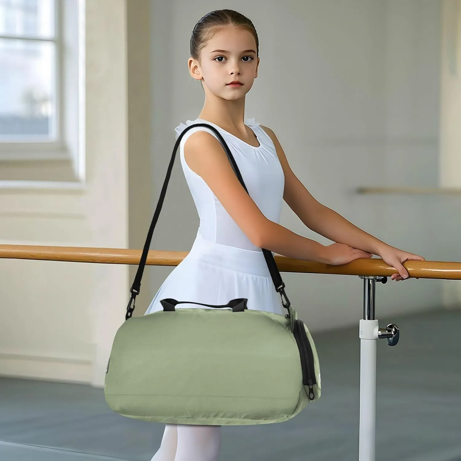 Avocado Green Solid Color Gym Duffel Bag with Shoes Compartment Lightweight Travel Duffel Bag for Travel, Sports, Fitness & Workout