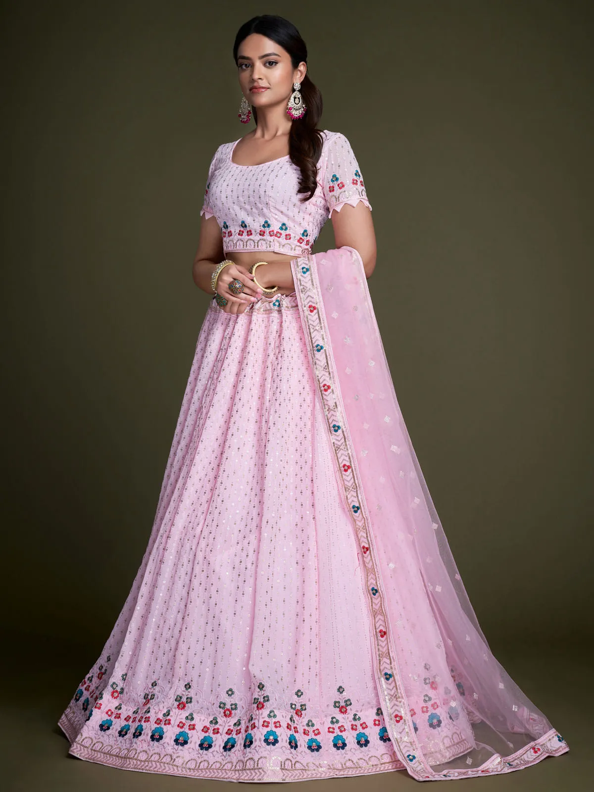 Baby Pink Georgette Embroidered Lehenga Choli