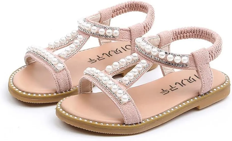 Baby Toddler T Sandals with Pearl Girls Dress Shoes Wedding Party Open Toe Glitter for Toddler Girl Summer Shoes