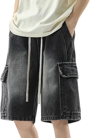 Baggy Jean Shorts for Men Casual Summer Loose Fit Hip Hop Skateboard Denim Shorts 2025 Trendy Streetwear