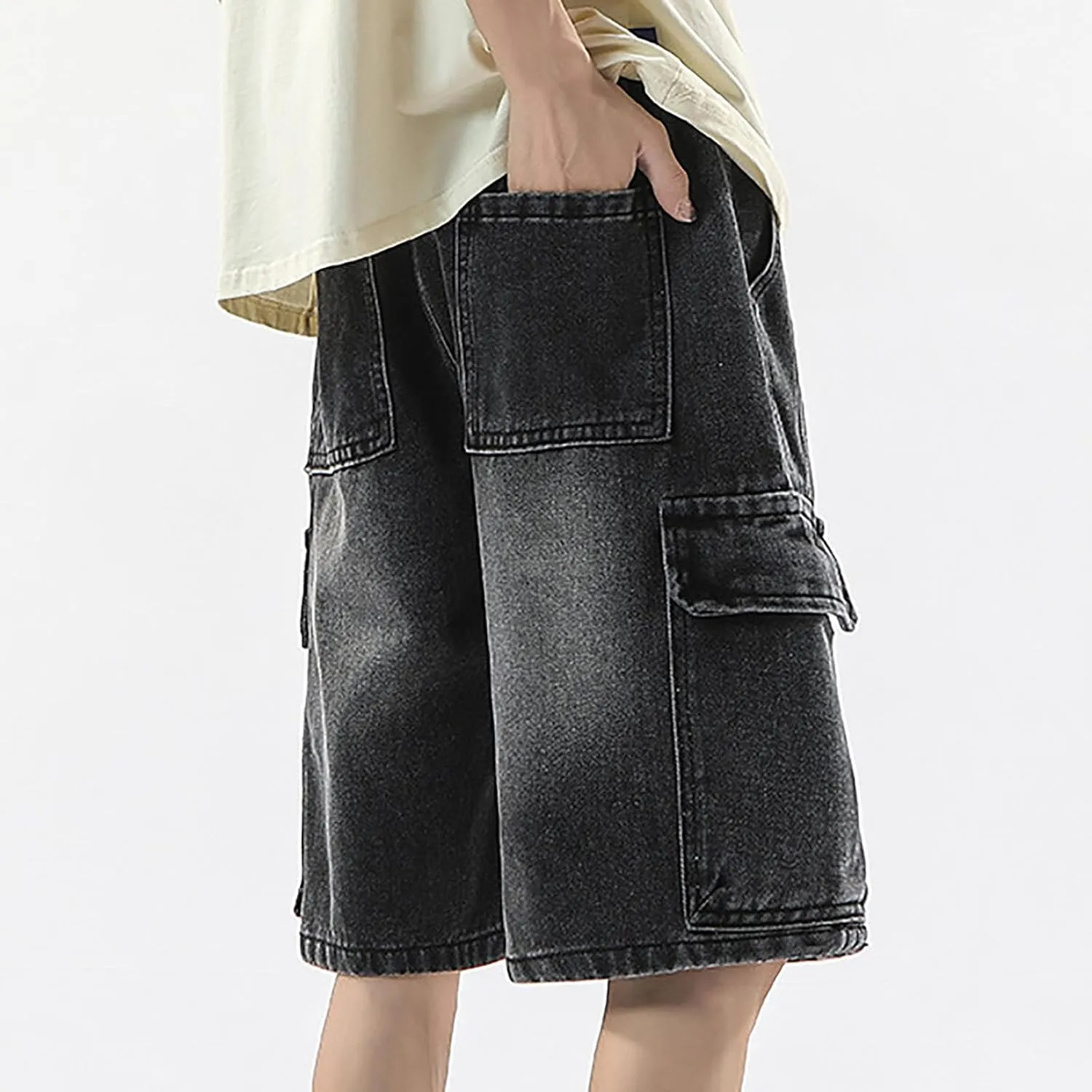 Baggy Jean Shorts for Men Casual Summer Loose Fit Hip Hop Skateboard Denim Shorts 2025 Trendy Streetwear