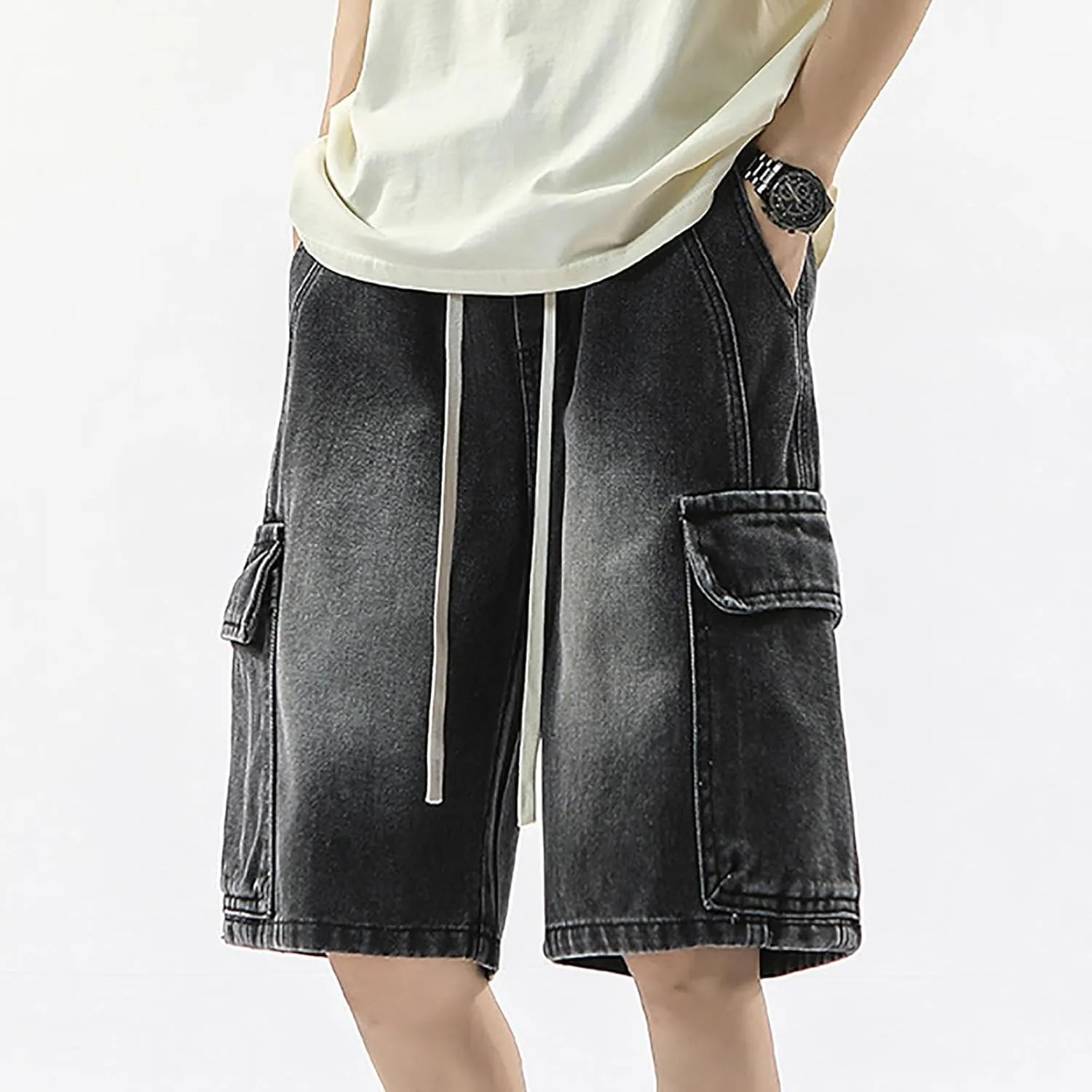 Baggy Jean Shorts for Men Casual Summer Loose Fit Hip Hop Skateboard Denim Shorts 2025 Trendy Streetwear