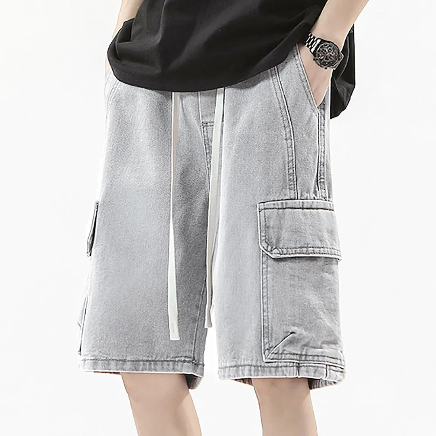 Baggy Jean Shorts for Men Casual Summer Loose Fit Hip Hop Skateboard Denim Shorts 2025 Trendy Streetwear