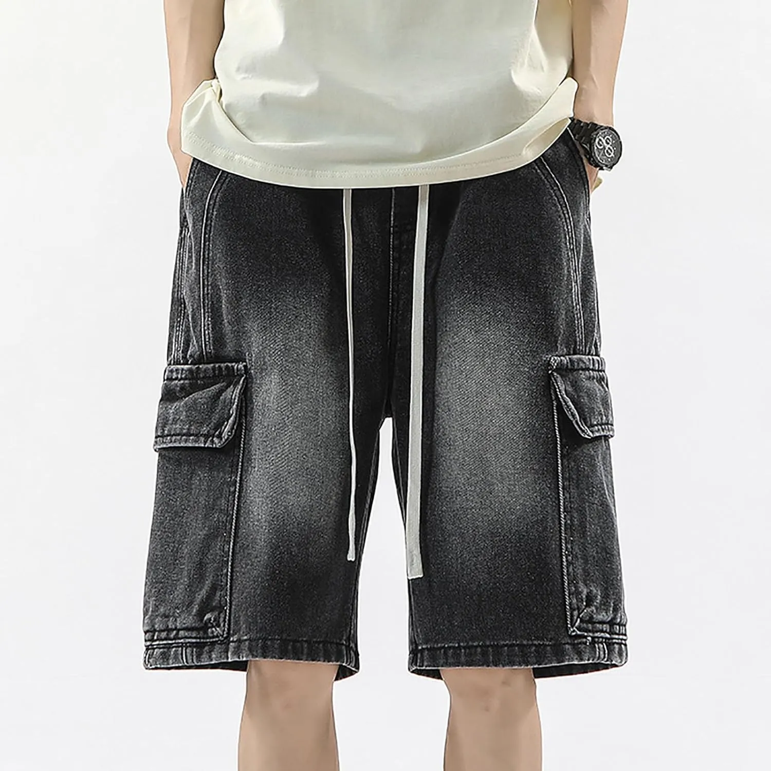 Baggy Jean Shorts for Men Casual Summer Loose Fit Hip Hop Skateboard Denim Shorts 2025 Trendy Streetwear