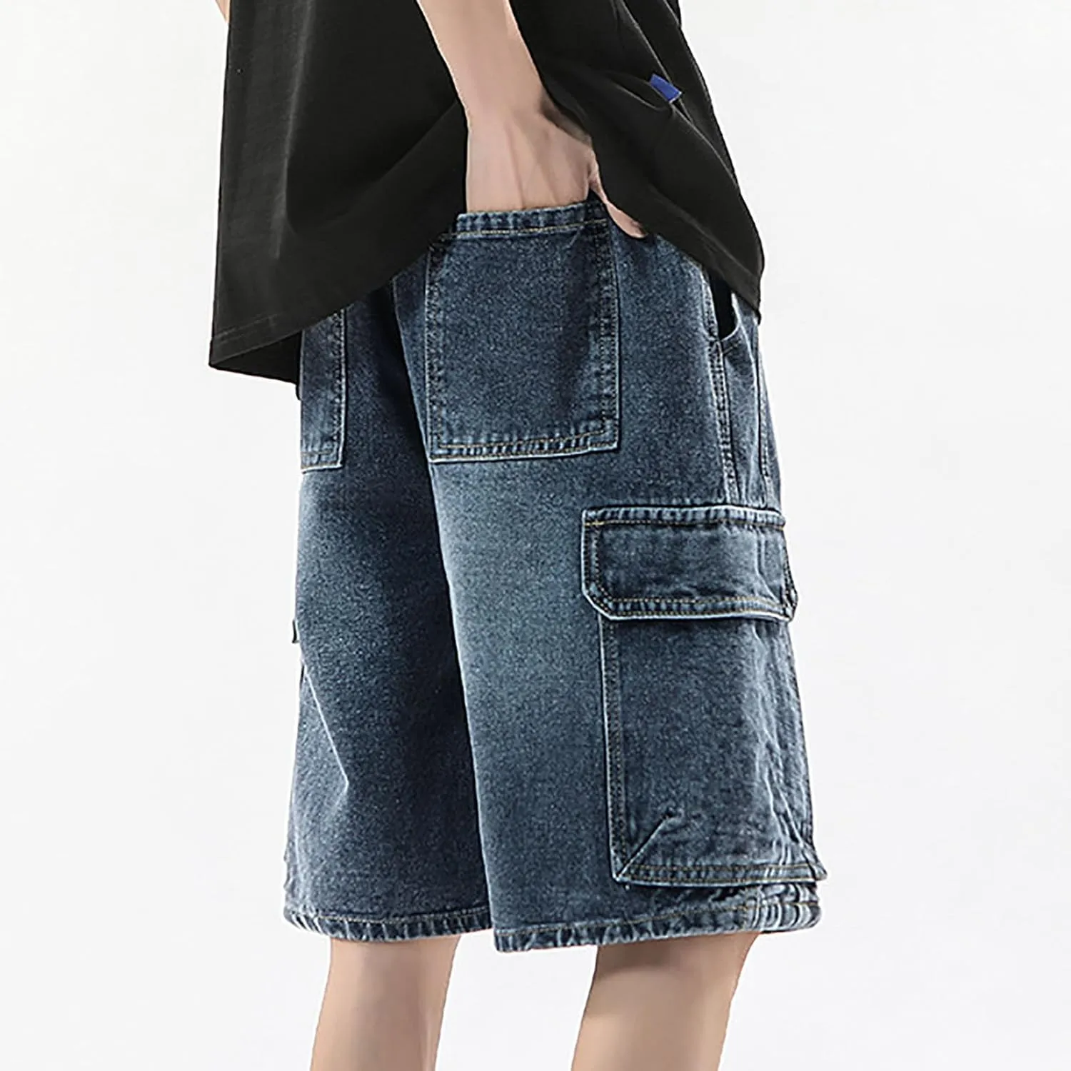 Baggy Jean Shorts for Men Casual Summer Loose Fit Hip Hop Wide Leg Denim Shorts Trendy Outfits