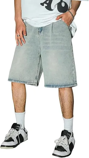Baggy Jean Shorts for Men Casual Summer Loose Fit Hip Hop Wide Leg Denim Shorts Trendy Outfits