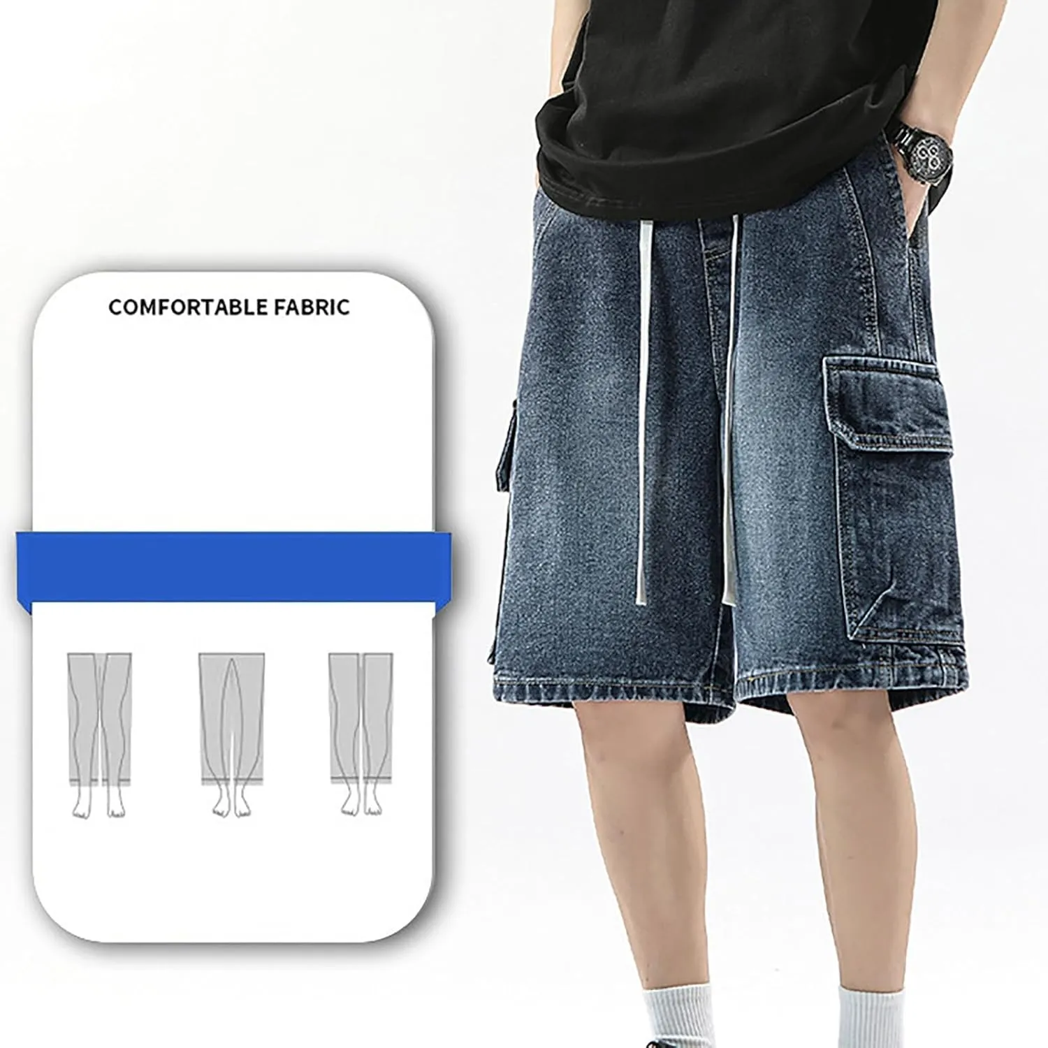 Baggy Jean Shorts for Men Casual Summer Loose Fit Hip Hop Wide Leg Denim Shorts Trendy Outfits
