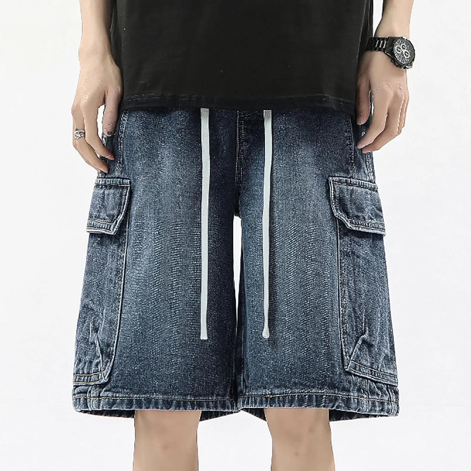 Baggy Jean Shorts for Men Casual Summer Loose Fit Hip Hop Wide Leg Denim Shorts Trendy Outfits