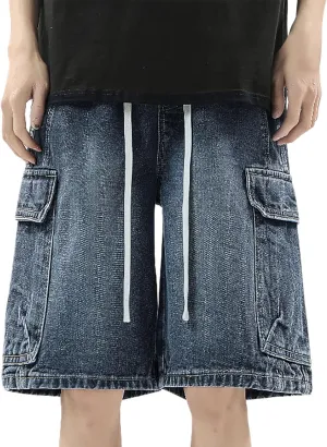 Baggy Jean Shorts for Men Casual Summer Loose Fit Hip Hop Wide Leg Denim Shorts Trendy Outfits