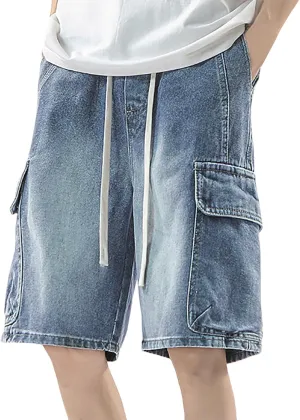 Baggy Jean Shorts for Men Casual Summer Loose Fit Hip Hop Wide Leg Denim Shorts Trendy Outfits
