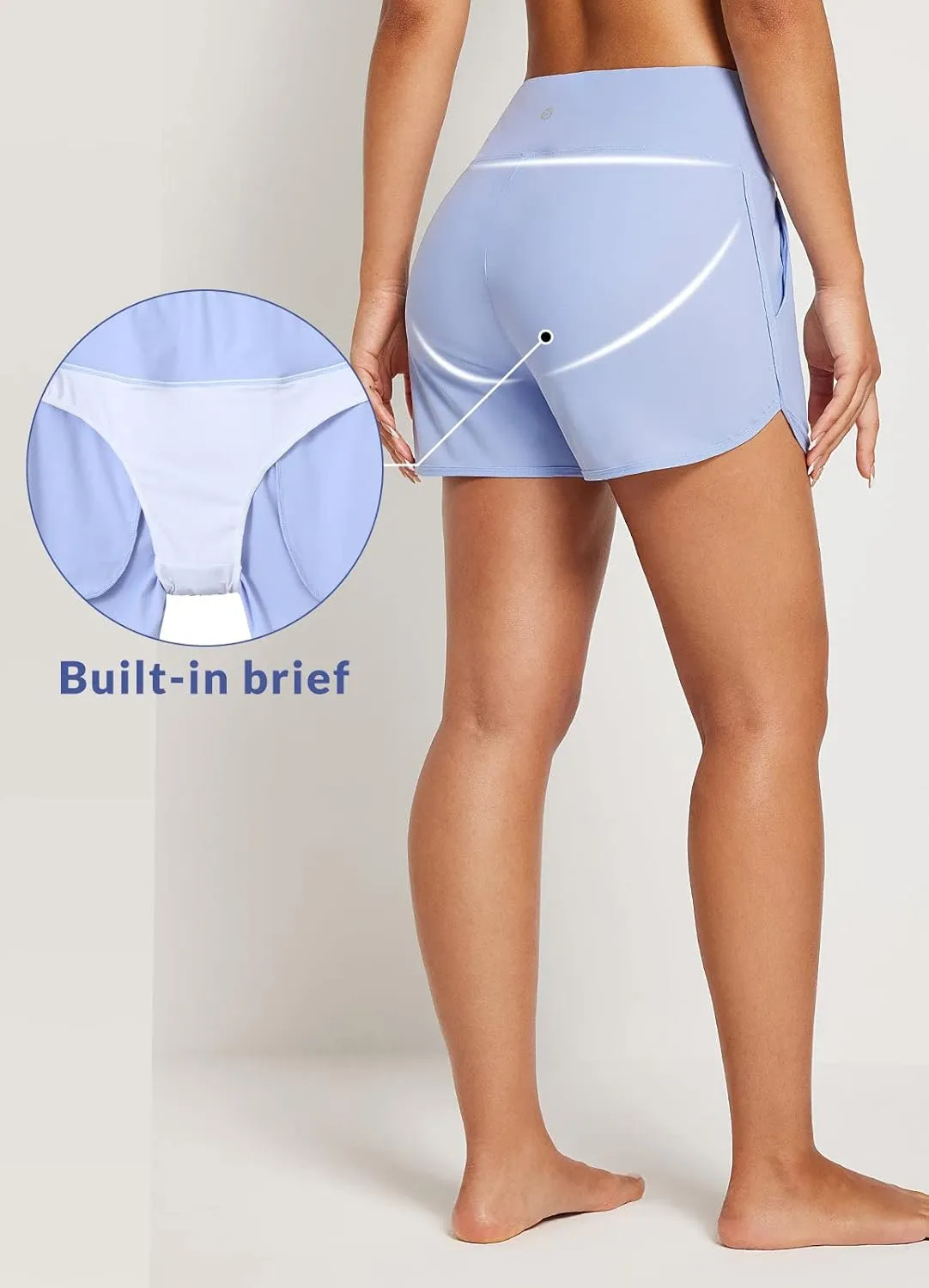 baleaf Women's 3"/5" High Waisted Swim Board Shorts Quick Dry Swimsuits Bottoms Trunks with Pockets