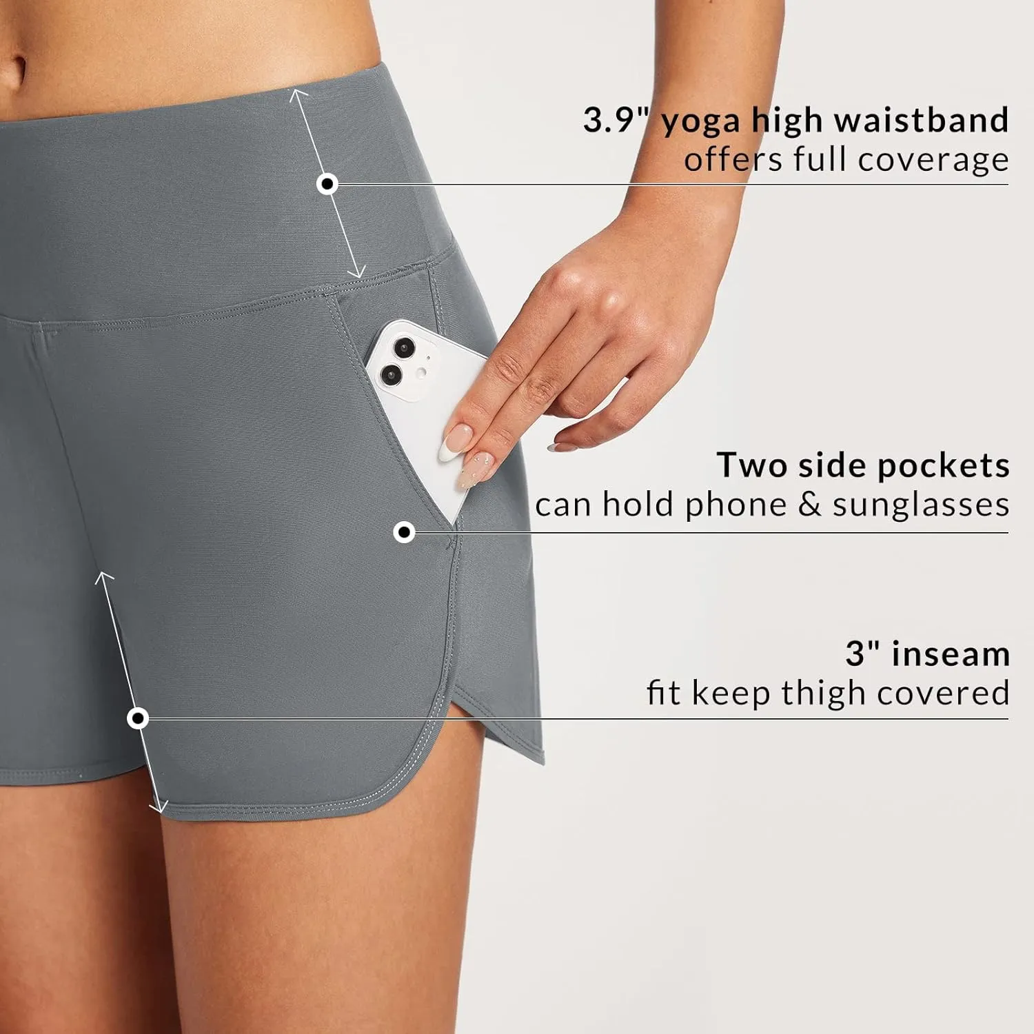 baleaf Women's 3"/5" High Waisted Swim Board Shorts Quick Dry Swimsuits Bottoms Trunks with Pockets