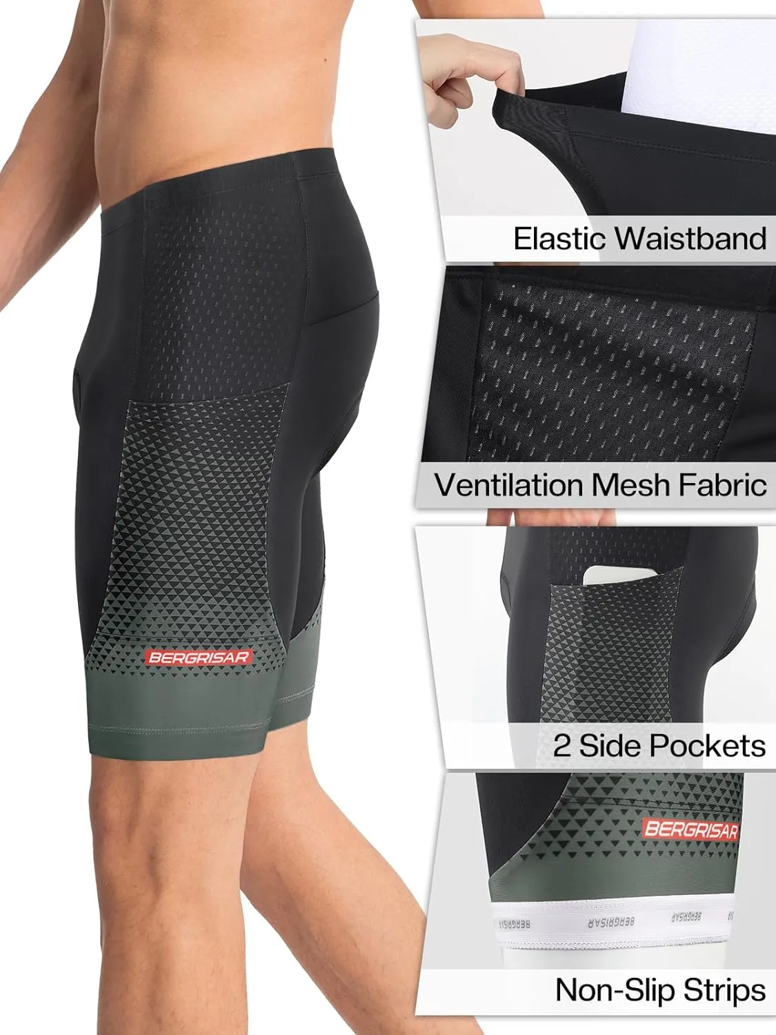 BERGRISAR Men's Cycling Shorts 4D Padded Bike Shorts Biking Bicycle Shorts with Pockets